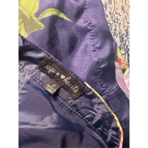 NEW WITH TAGS Beautiful Lady’s Sequin Hearts Womens Navy Floral Print midi A-Lin - Picture 5 of 9